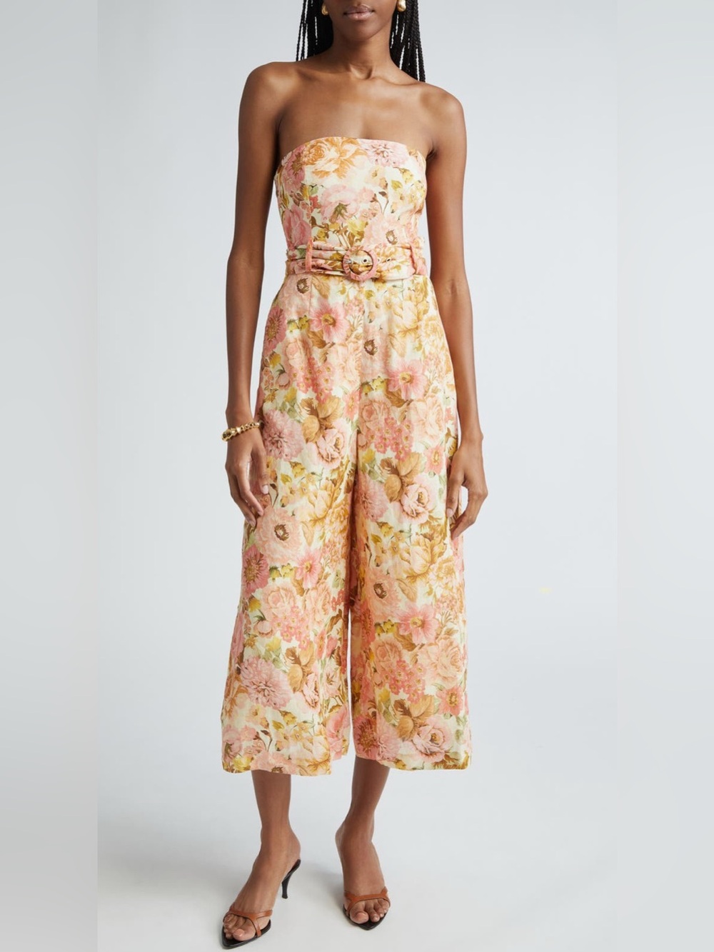 NWT Zimmermann Golden Belted Strapless Linen Jumpsuit 4 US12